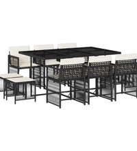 11-tlg. Garten-Essgruppe mit Kissen Schwarz Poly Rattan