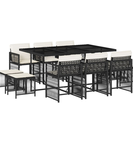 11-tlg. Garten-Essgruppe mit Kissen Schwarz Poly Rattan