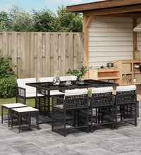 11-tlg. Garten-Essgruppe mit Kissen Schwarz Poly Rattan