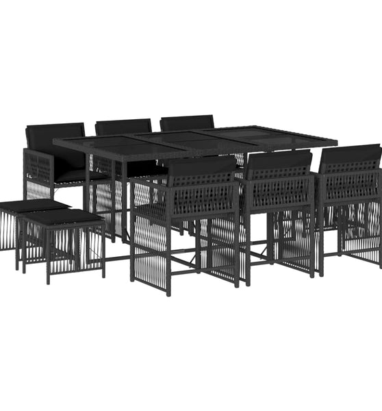 11-tlg. Garten-Essgruppe mit Kissen Schwarz Poly Rattan