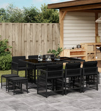 11-tlg. Garten-Essgruppe mit Kissen Schwarz Poly Rattan