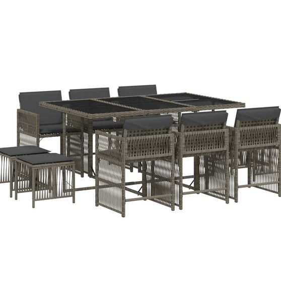 11-tlg. Garten-Essgruppe mit Kissen Grau Poly Rattan