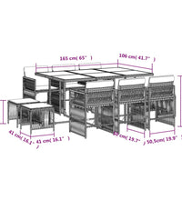 11-tlg. Garten-Essgruppe mit Kissen Grau Poly Rattan