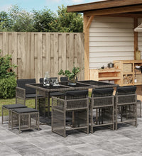 11-tlg. Garten-Essgruppe mit Kissen Grau Poly Rattan