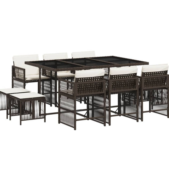 11-tlg. Garten-Essgruppe mit Kissen Braun Poly Rattan