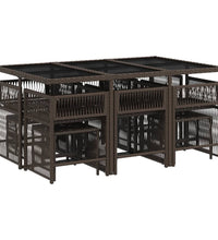 11-tlg. Garten-Essgruppe mit Kissen Braun Poly Rattan