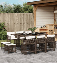 11-tlg. Garten-Essgruppe mit Kissen Braun Poly Rattan