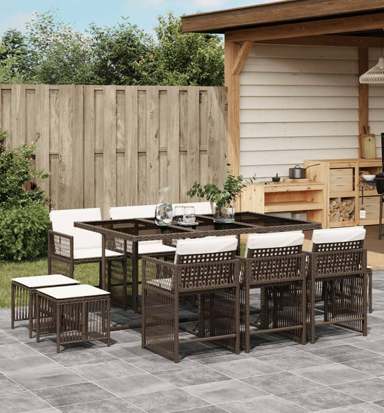 11-tlg. Garten-Essgruppe mit Kissen Braun Poly Rattan