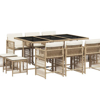 11-tlg. Garten-Essgruppe mit Kissen Beige Poly Rattan