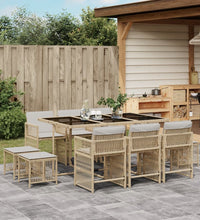 11-tlg. Garten-Essgruppe mit Kissen Beige Poly Rattan