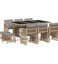 11-tlg. Garten-Essgruppe mit Kissen Beigemischung Poly Rattan