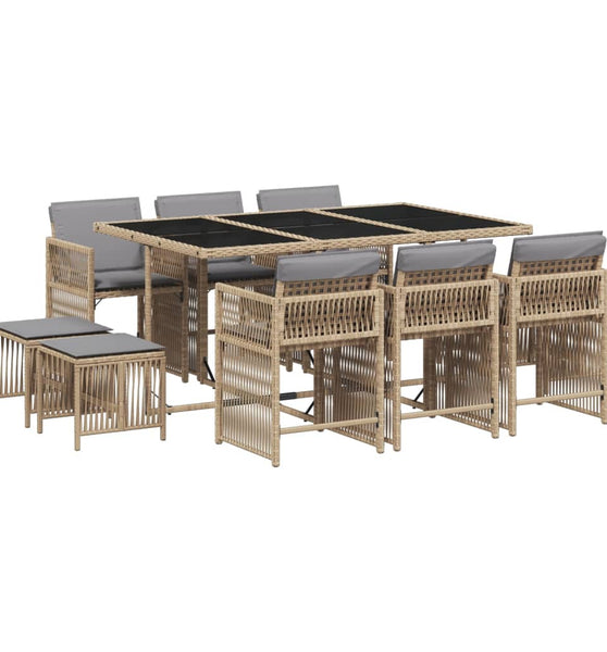 11-tlg. Garten-Essgruppe mit Kissen Beigemischung Poly Rattan