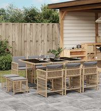 11-tlg. Garten-Essgruppe mit Kissen Beigemischung Poly Rattan