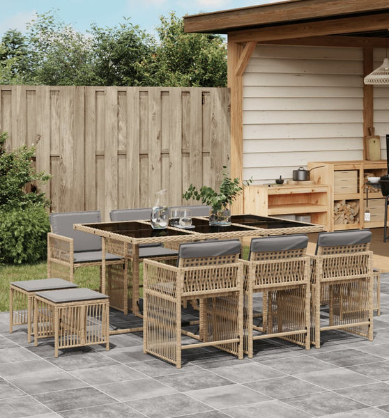 11-tlg. Garten-Essgruppe mit Kissen Beigemischung Poly Rattan