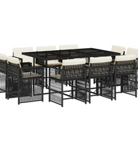 11-tlg. Garten-Essgruppe mit Kissen Schwarz Poly Rattan