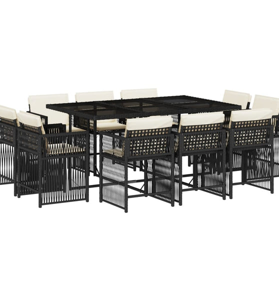 11-tlg. Garten-Essgruppe mit Kissen Schwarz Poly Rattan