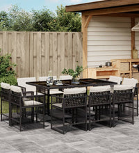 11-tlg. Garten-Essgruppe mit Kissen Schwarz Poly Rattan