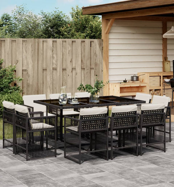 11-tlg. Garten-Essgruppe mit Kissen Schwarz Poly Rattan
