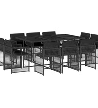 11-tlg. Garten-Essgruppe mit Kissen Schwarz Poly Rattan