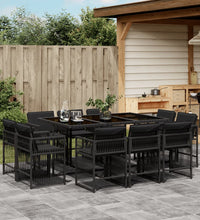 11-tlg. Garten-Essgruppe mit Kissen Schwarz Poly Rattan