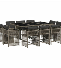 11-tlg. Garten-Essgruppe mit Kissen Grau Poly Rattan