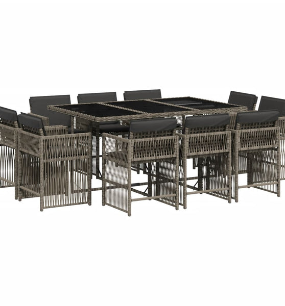 11-tlg. Garten-Essgruppe mit Kissen Grau Poly Rattan