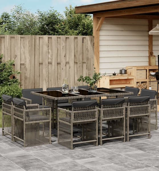 11-tlg. Garten-Essgruppe mit Kissen Grau Poly Rattan