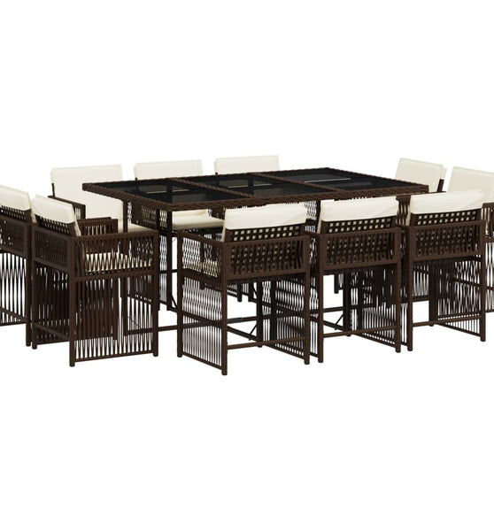 11-tlg. Garten-Essgruppe mit Kissen Braun Poly Rattan