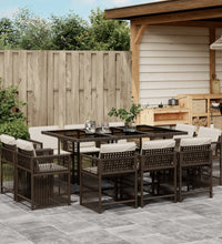 11-tlg. Garten-Essgruppe mit Kissen Braun Poly Rattan