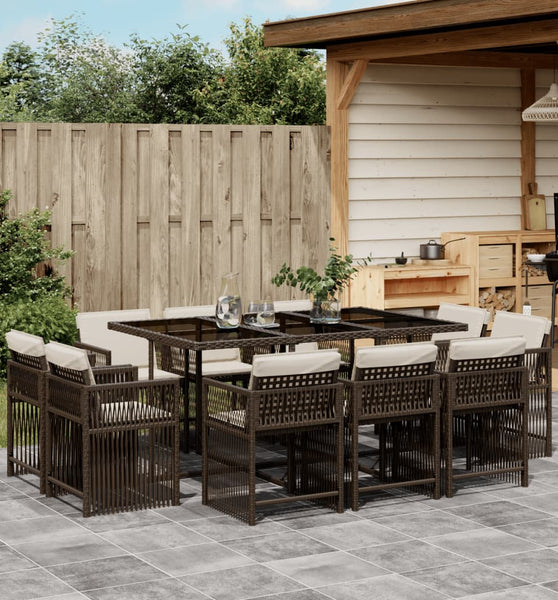 11-tlg. Garten-Essgruppe mit Kissen Braun Poly Rattan