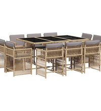 11-tlg. Garten-Essgruppe mit Kissen Beigemischung Poly Rattan