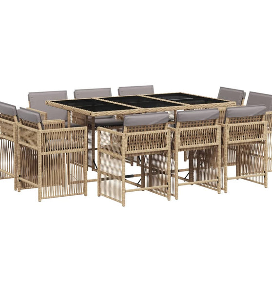 11-tlg. Garten-Essgruppe mit Kissen Beigemischung Poly Rattan