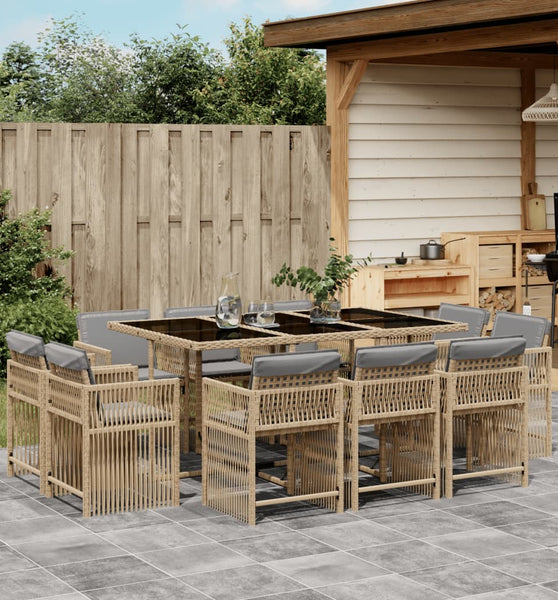 11-tlg. Garten-Essgruppe mit Kissen Beigemischung Poly Rattan
