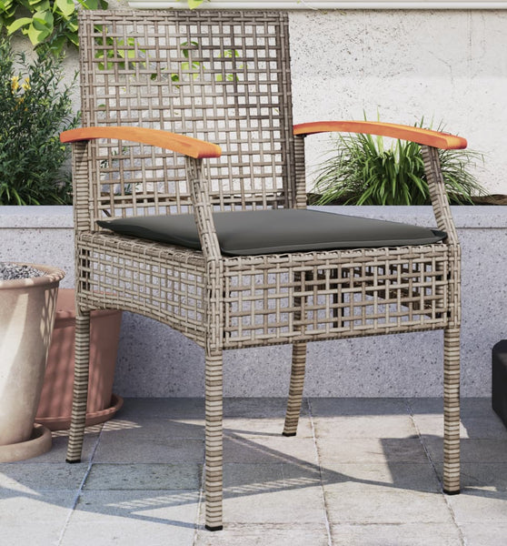 Gartenstühle mit Kissen 2 Stk. Grau Poly Rattan Akazienholz