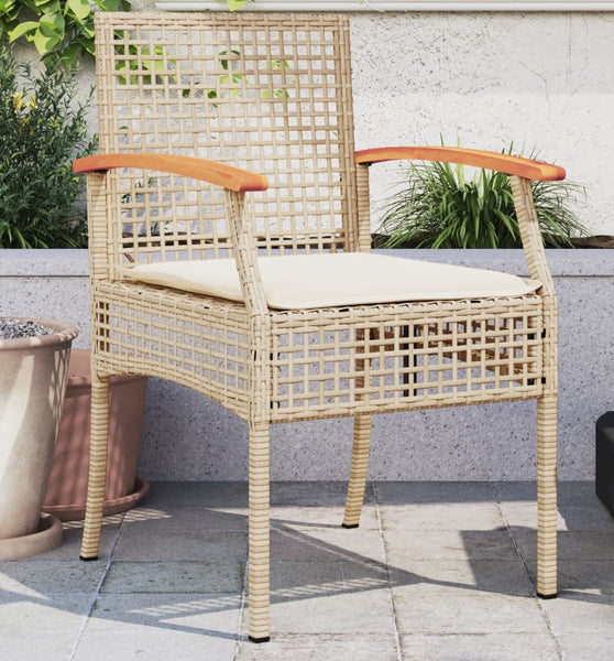 Gartenstühle mit Kissen 2 Stk. Beige Poly Rattan Akazienholz