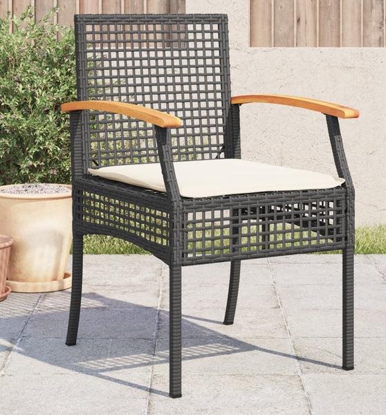 Gartenstühle mit Kissen 4 Stk. Schwarz Poly Rattan Akazienholz