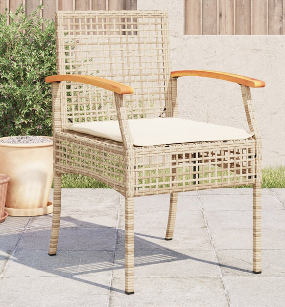 Gartenstühle mit Kissen 4 Stk. Beige Poly Rattan Akazienholz