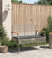 Gartenbank mit Kissen Grau Poly Rattan Akazienholz