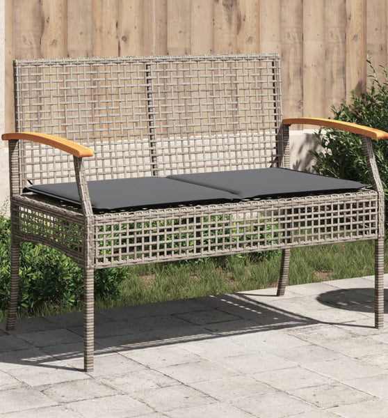 Gartenbank mit Kissen Grau Poly Rattan Akazienholz