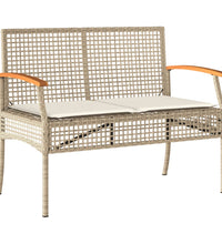 Gartenbank mit Kissen Beige Poly Rattan Akazienholz