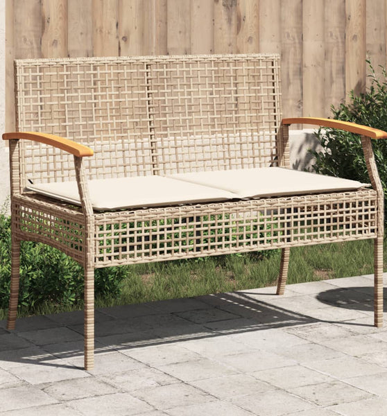 Gartenbank mit Kissen Beige Poly Rattan Akazienholz