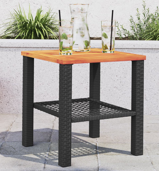 Gartentisch Schwarz 40x40x42 cm Poly Rattan Akazienholz