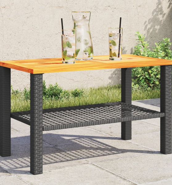 Gartentisch Schwarz 70x38x42 cm Poly Rattan Akazienholz