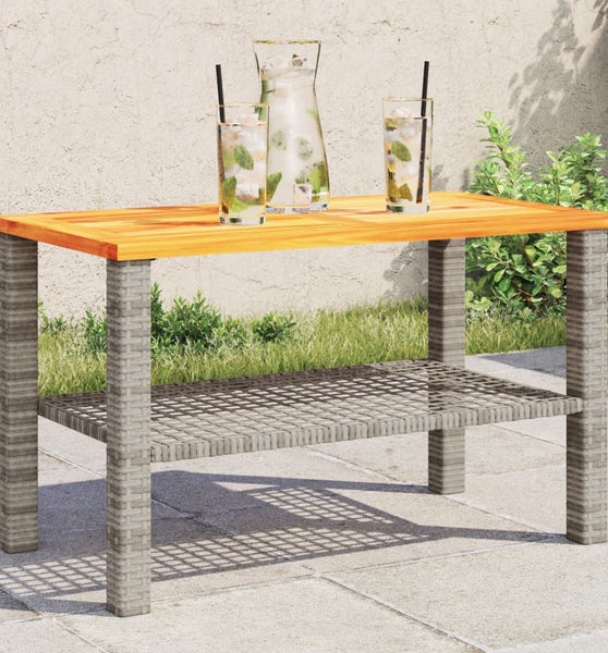 Gartentisch Grau 70x38x42 cm Poly Rattan Akazienholz