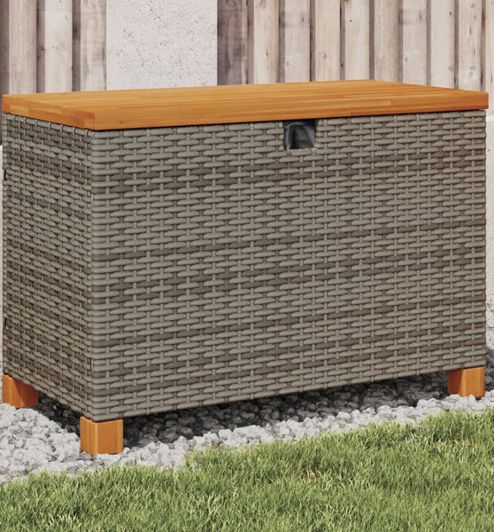 Gartentruhe Grau 80x40x48 cm Poly Rattan Akazienholz