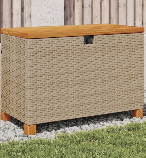 Gartentruhe Beige 80x40x48 cm Poly Rattan Akazienholz