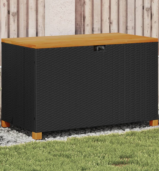 Gartentruhe Schwarz 110x55x63 cm Poly Rattan Akazienholz