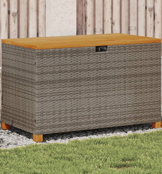 Gartentruhe Grau 110x55x63 cm Poly Rattan Akazienholz