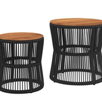 Garten-Beistelltische 2 Stk. mit Holzplatte Schwarz Poly Rattan