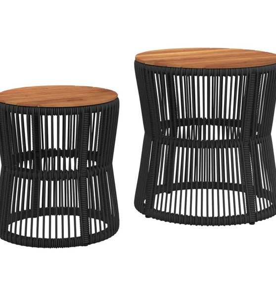 Garten-Beistelltische 2 Stk. mit Holzplatte Schwarz Poly Rattan